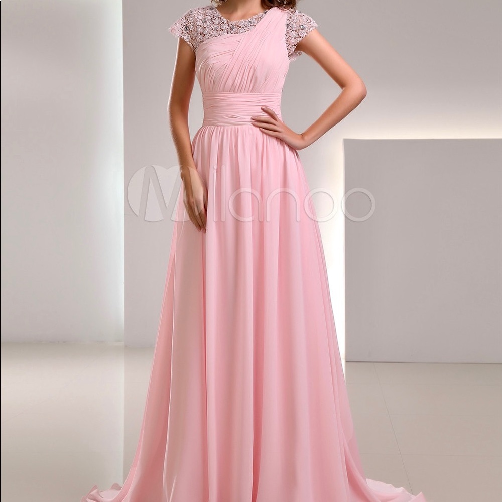 Chiffon Lace Jewel Neck Evening Dress (BRAND NEW)